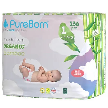 Organic Bamboo Diapers, Size 1 - Master