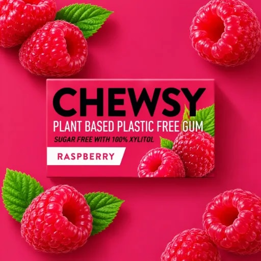 Plant based Plastic Free Gum, Raspberry (15 g)
