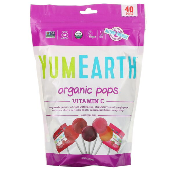 YumEarth, Organic Pops, Vitamin C, Assorted Flavors (40 Pops)