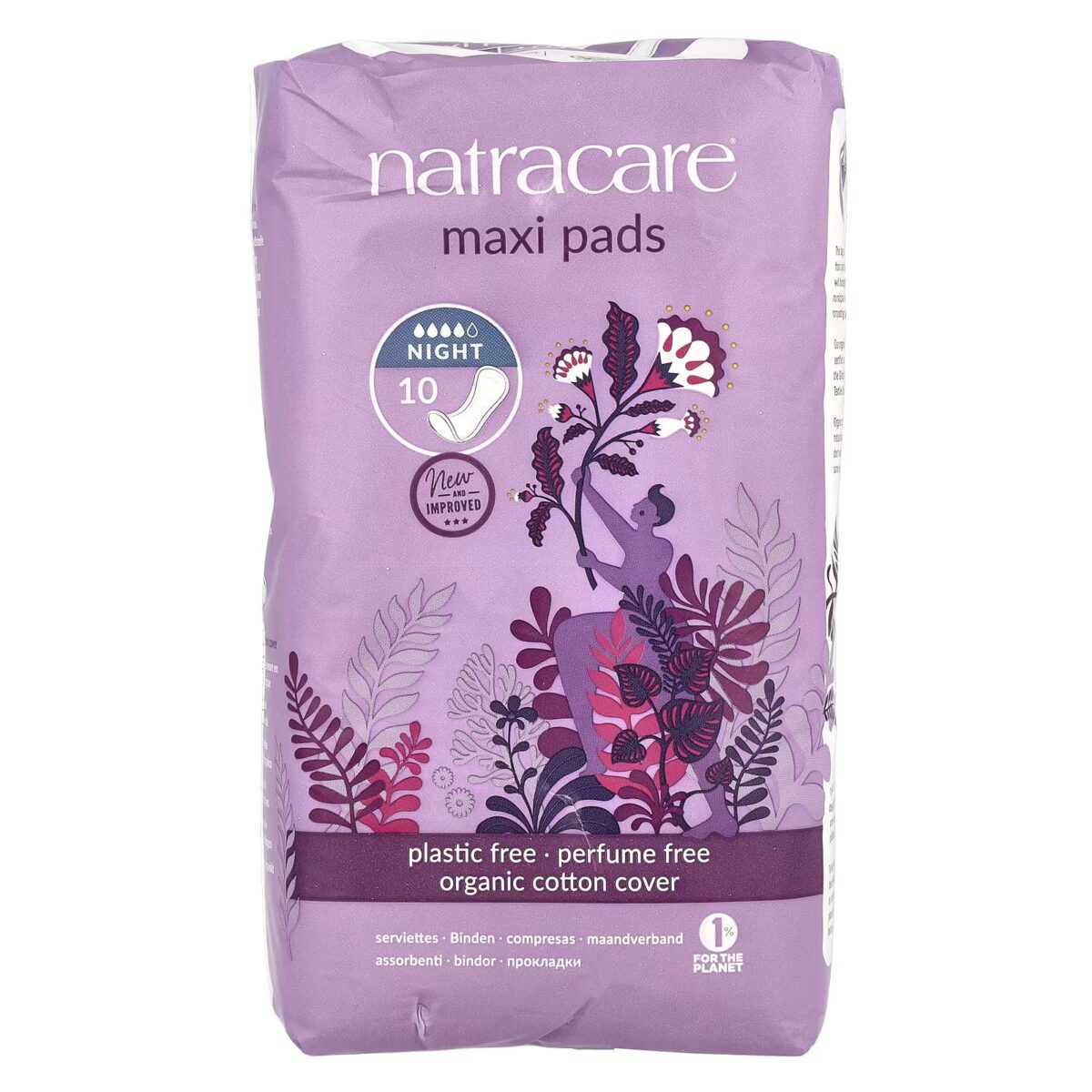 Natracare, Maxi Pads, Night Time (10 Pads) - 1 Pack - Image 1