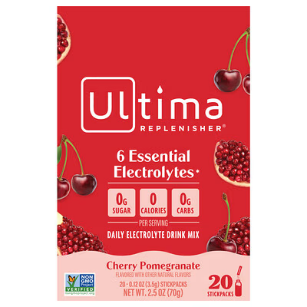 Ultima Replenisher, 6 Essential Electrolytes, Daily Electrolyte Drink Mix, Cherry Pomegranate, 20 Stickpacks (3.2 g each) - Image 1